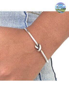 Handmade Sterling Silver Knot Cuff Bracelet Minimalist Adjustable